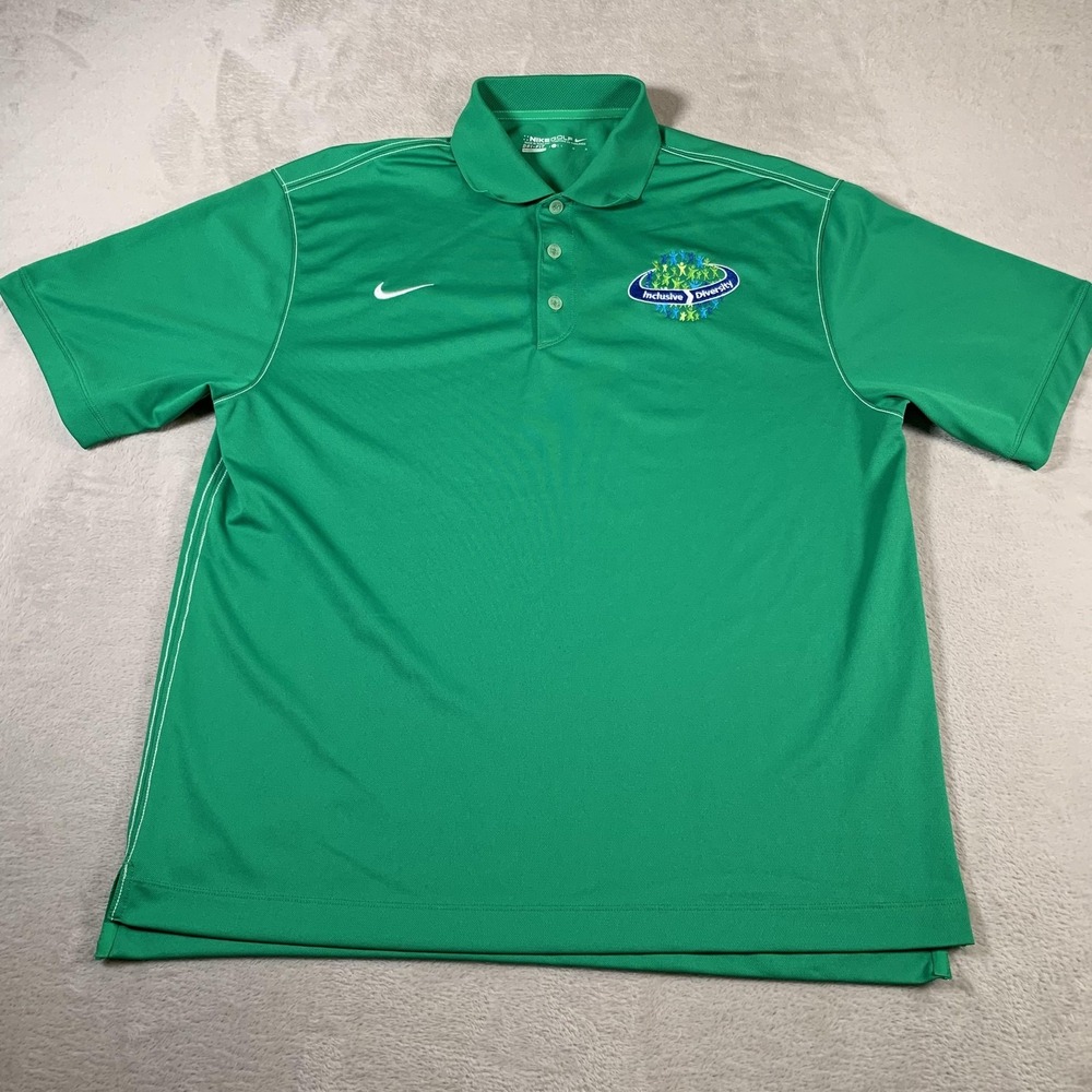 Nike Golf Polo Shirt Mens Large Green Dri-Fit Inclusive Diversity Embroidered